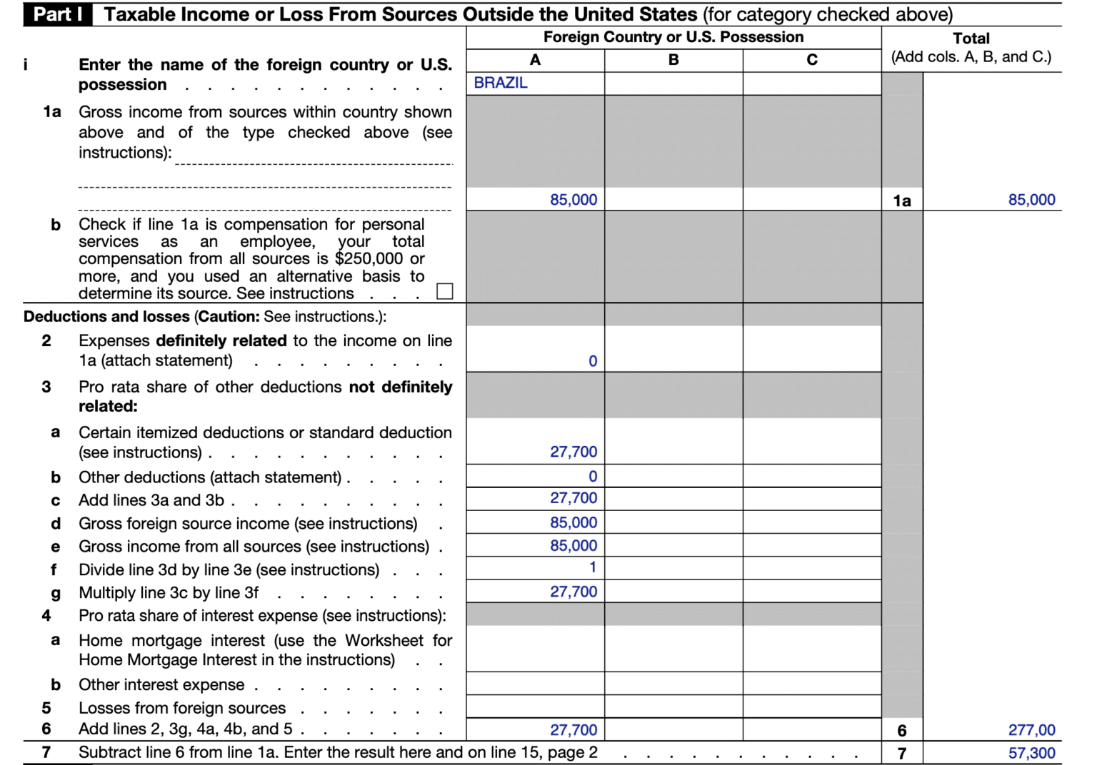 Form 1116 claiming the foreign tax credit